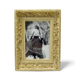 Vintage Gold Cream Rose Romantic Floral Vine Resin 4x6 Photo Picture Frame